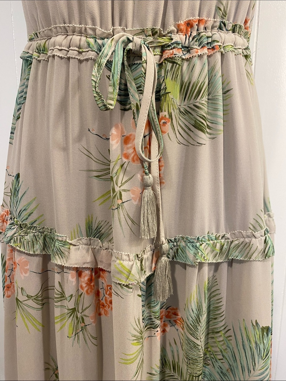 Floral Tiered Maxi Dress Romantic Resort Boho Tropical Flowy Island Chic Medium - Picture 5 of 14